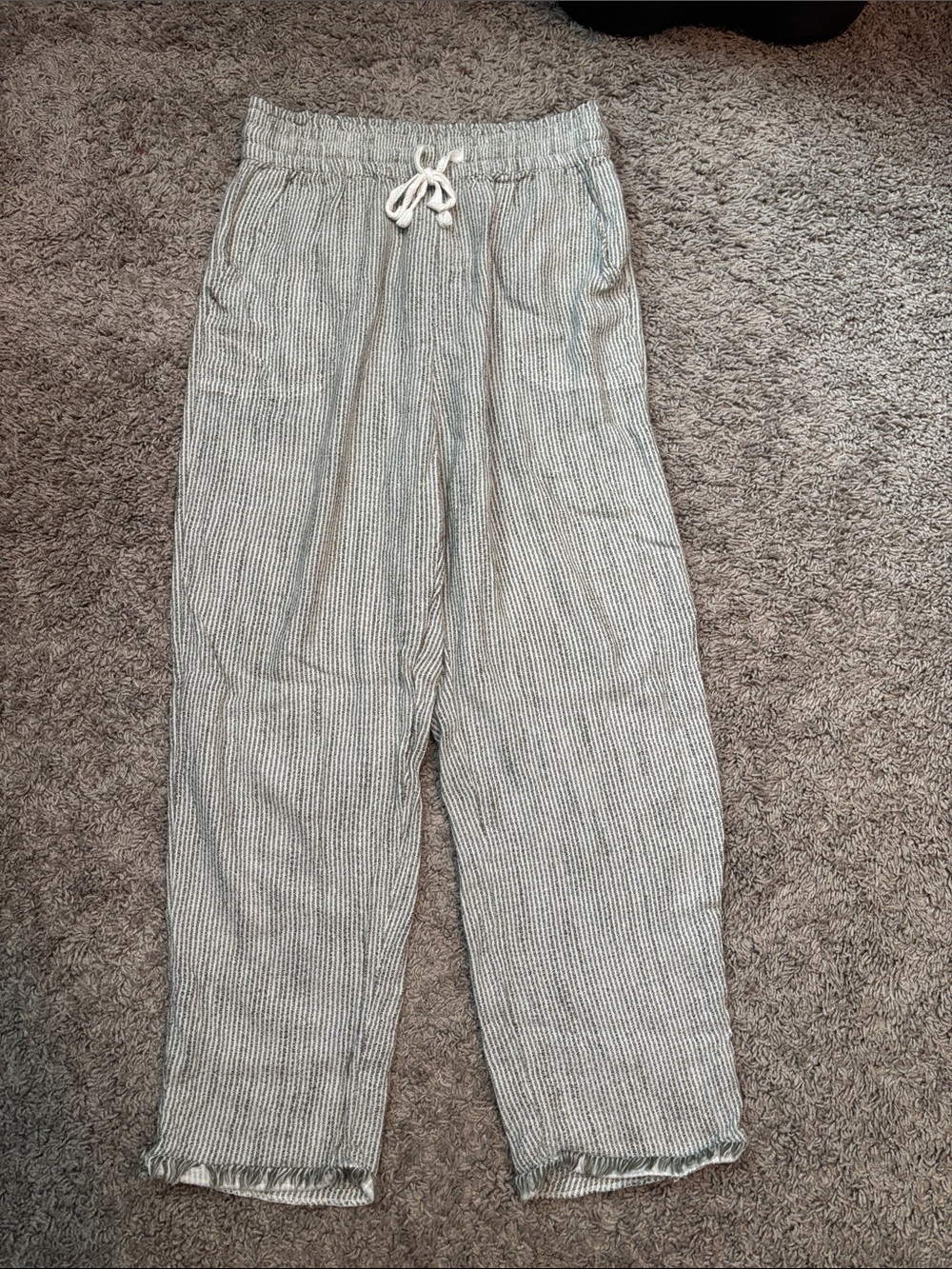 aerie Light Gray & White Striped Drawstring Track Pants